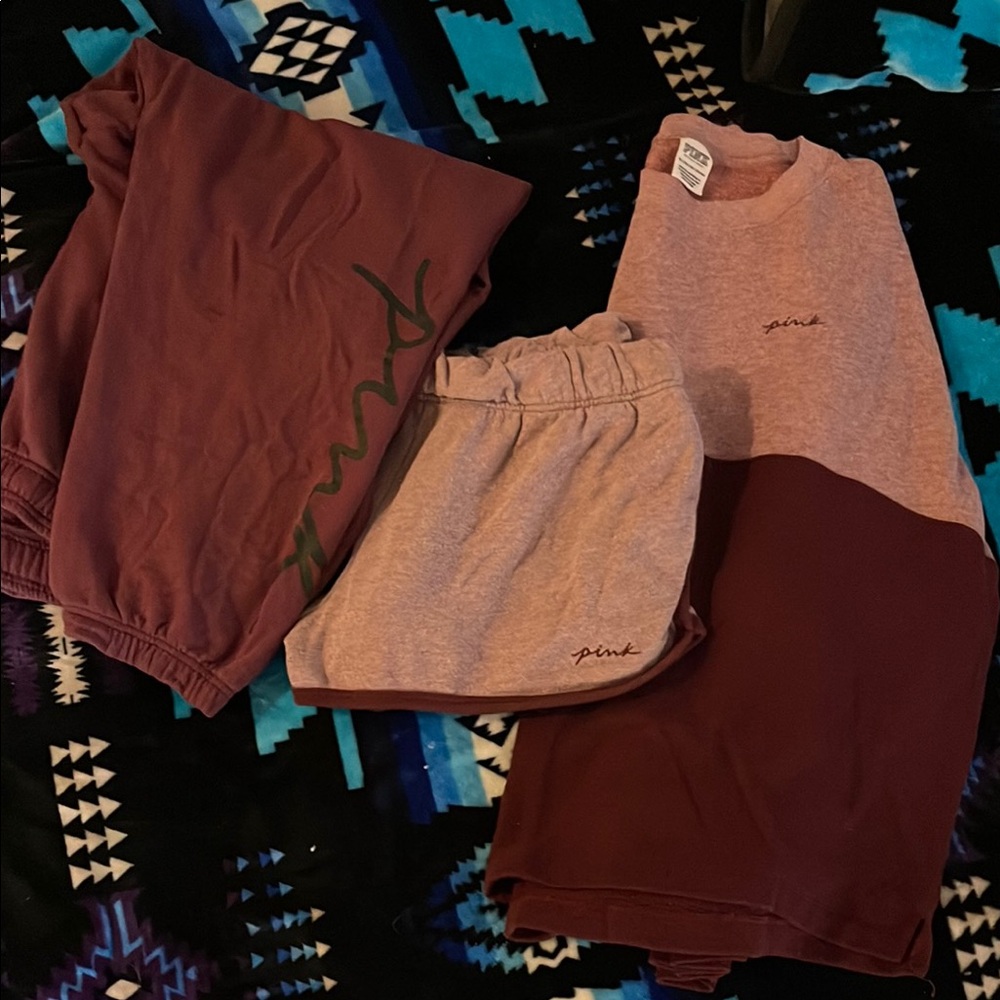 3 piece VS PINK Colorblock Lounge Set - Maroon & Dusty Rose